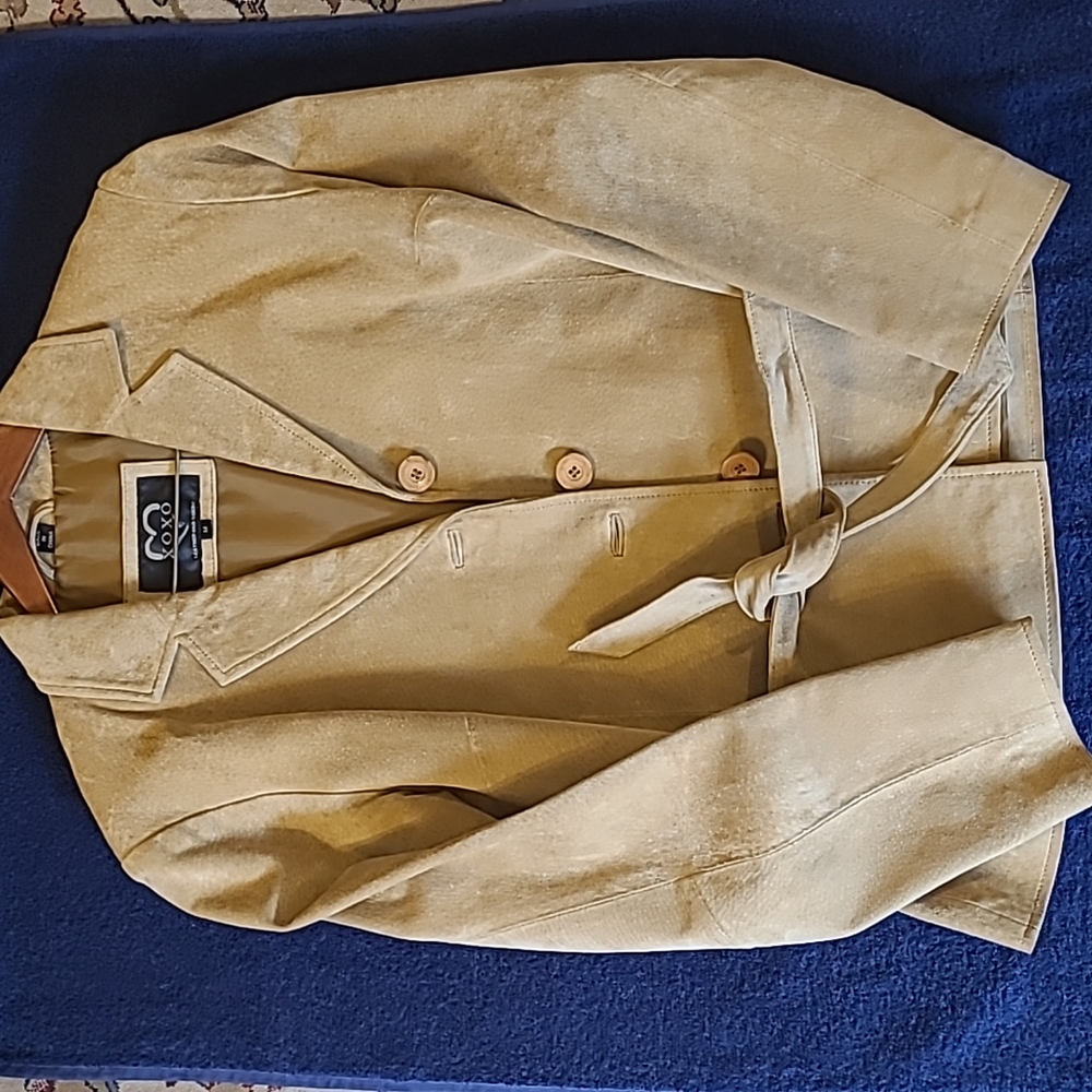 Vintage Suede Leather Coat Tan Size M